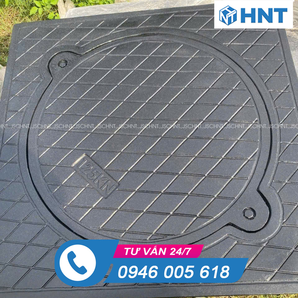 Nắp Hố Ga Composite Khung Vuông Dương Nắp Tròn