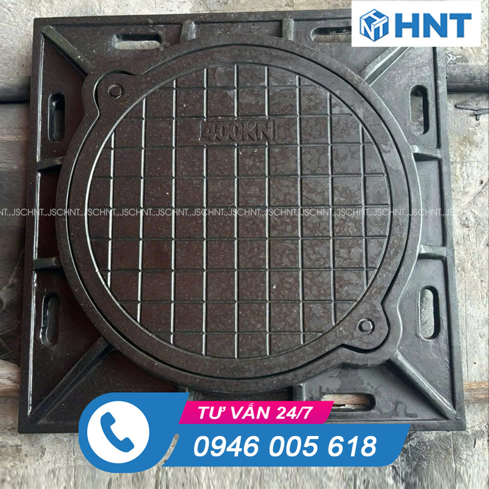 Nắp Hố Ga Composite Khung Vuông Âm Nắp Tròn