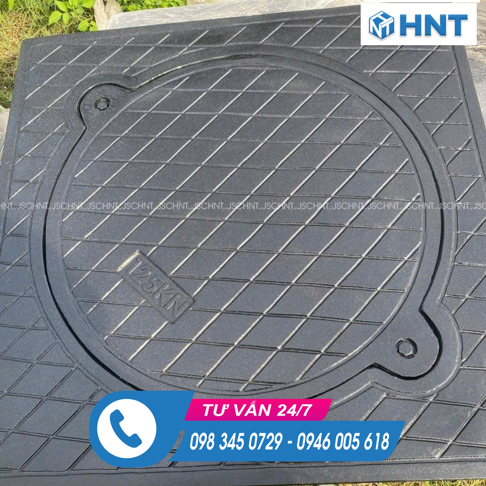 Nắp Hố Ga Composite Khung Vuông Dương Nắp Tròn