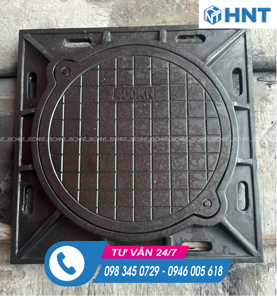 Nắp Hố Ga Composite Khung Vuông Âm Nắp Tròn