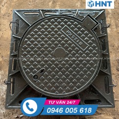 Nắm Hố Ga Gang Khung Vuông Âm Nắp Tròn